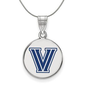 Sterling Silver Villanova U Medium Enamel Disc Necklace - 24 In